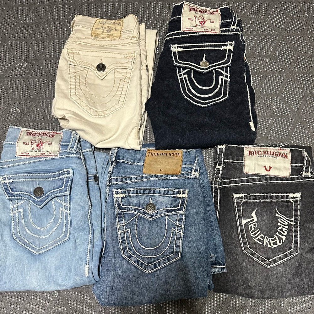 True Religion Blue and Black Jeans with Signature Stitching